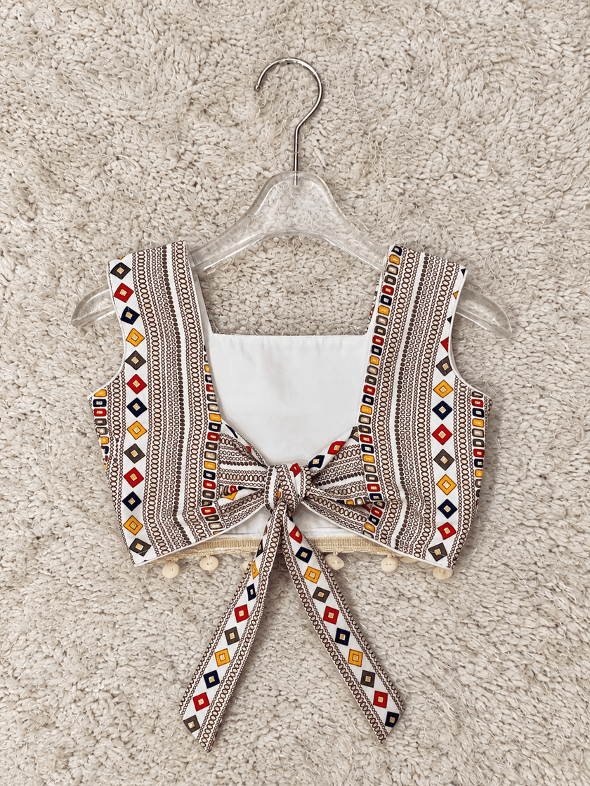 Ivory Geometric Rayon Cotton Lehenga