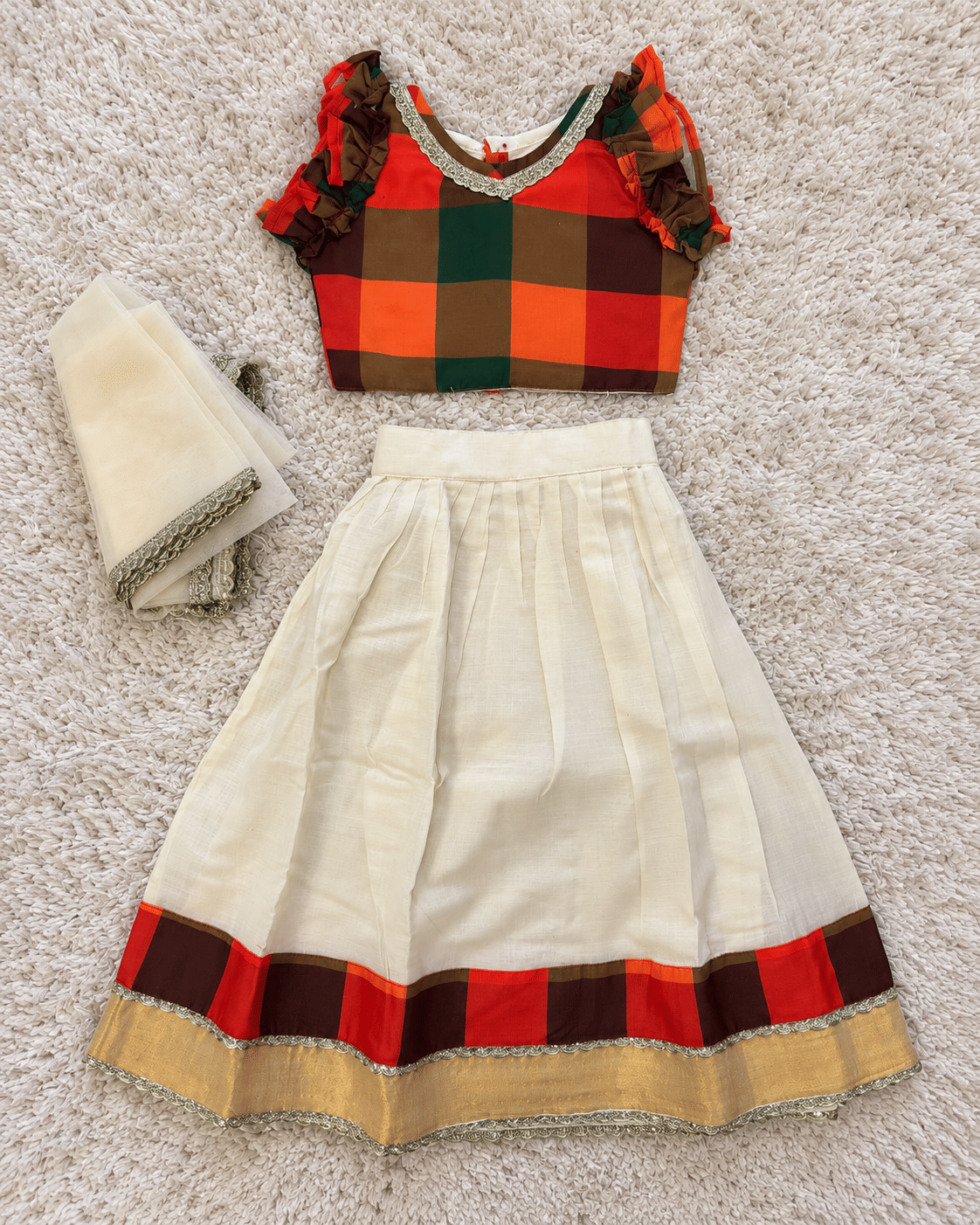 Crimson Check Festive Lehenga Set