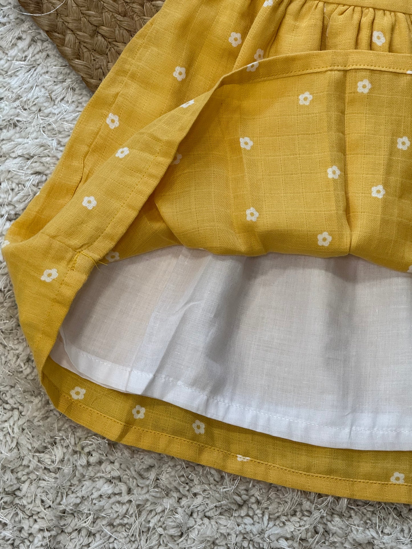 Mustard Floral Muslin Dress