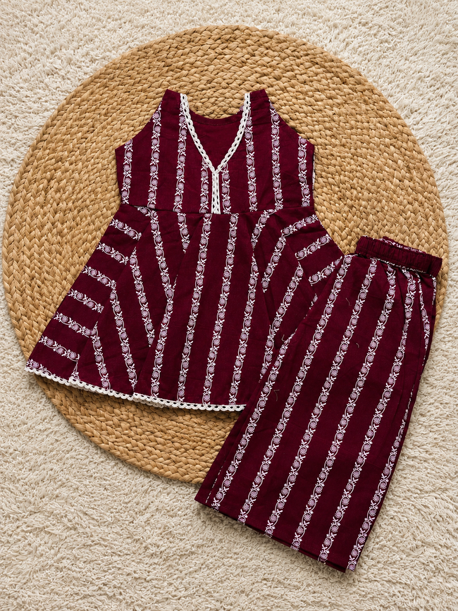 Maroon Printed Cotton Co-ord Set