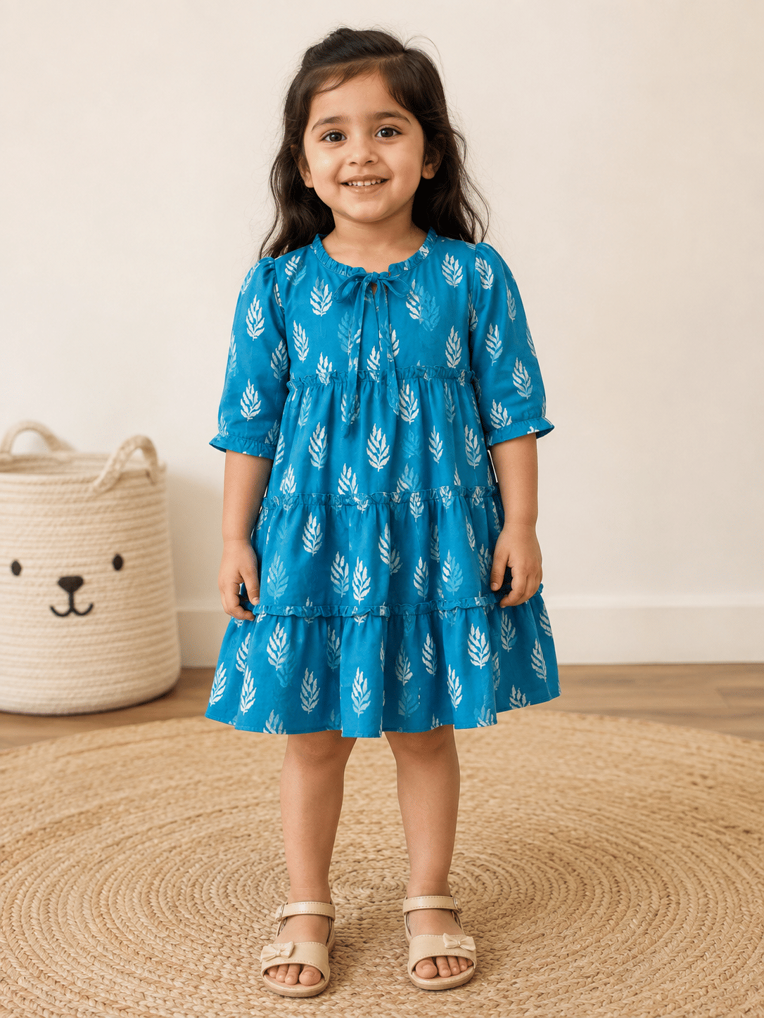 Teal Leaf Tiered Dress
