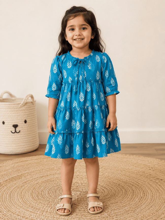 Teal Leaf Tiered Dress