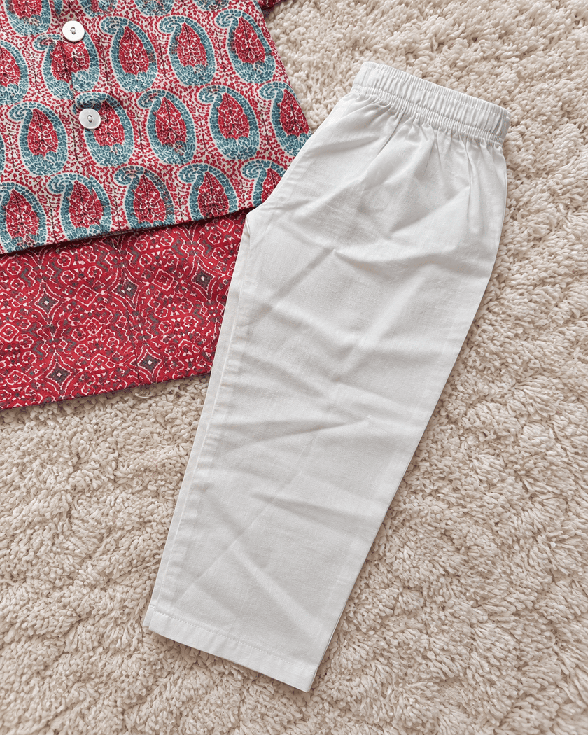 Coral Paisley Cotton Kurta Set