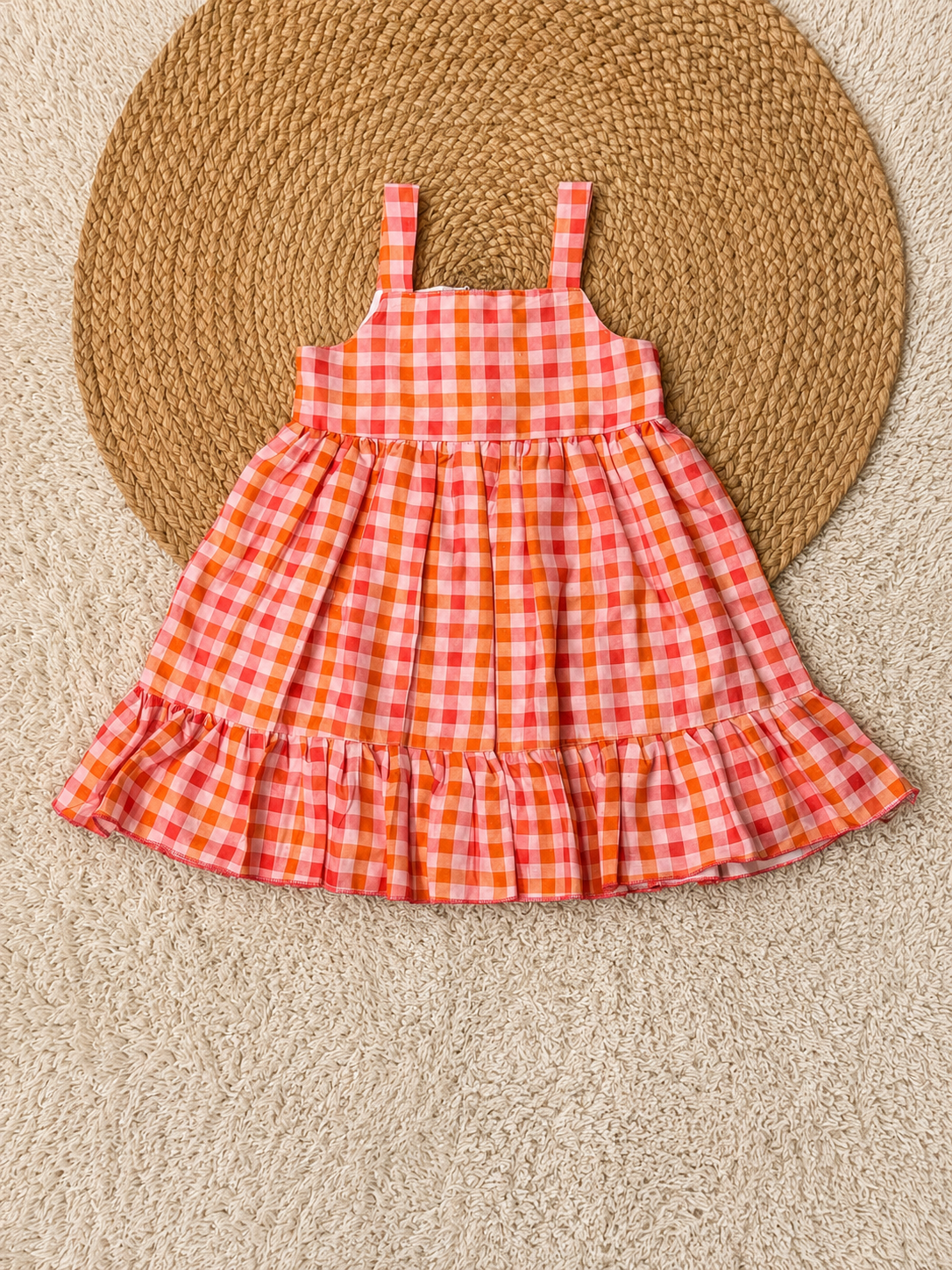 Cherry Gingham Charm Dress – Coral