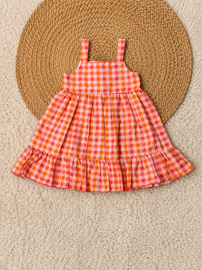 Cherry Gingham Charm Dress – Coral