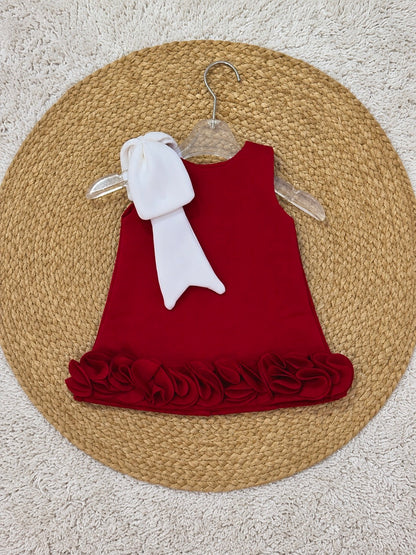 Crimson Ivory Statement Bow Dress