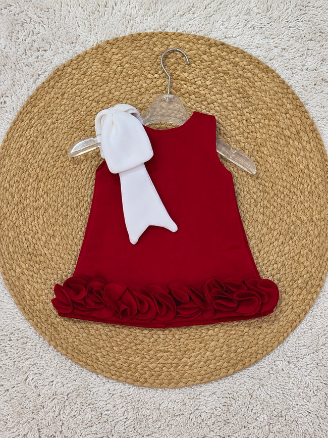Crimson Ivory Statement Bow Dress