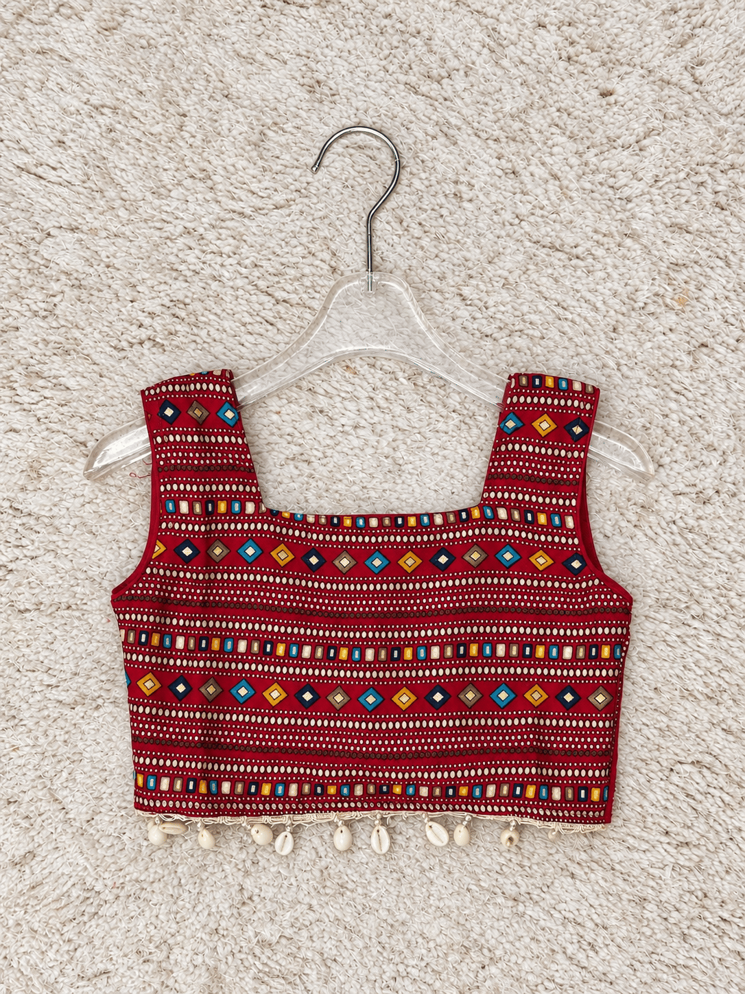 Crimson Geometric Rayon Cotton Lehenga