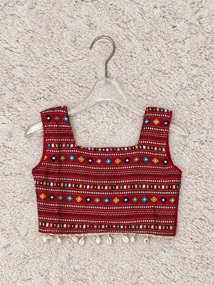 Crimson Geometric Rayon Cotton Lehenga