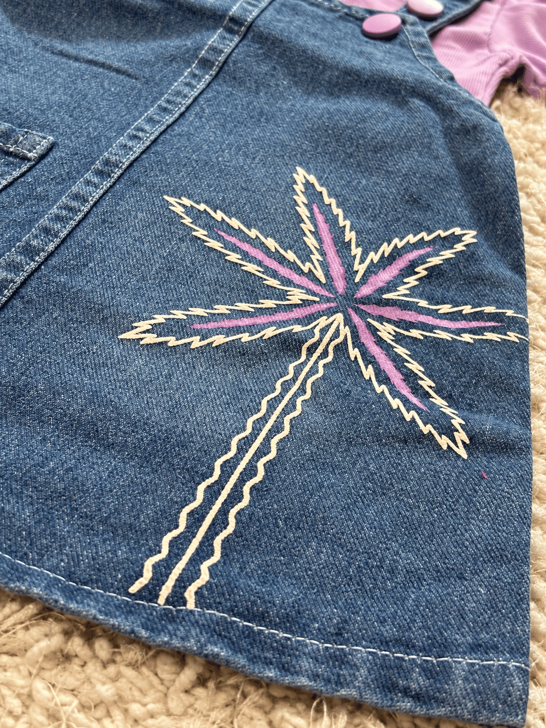Lavender Bloom Denim Pinafore Dress