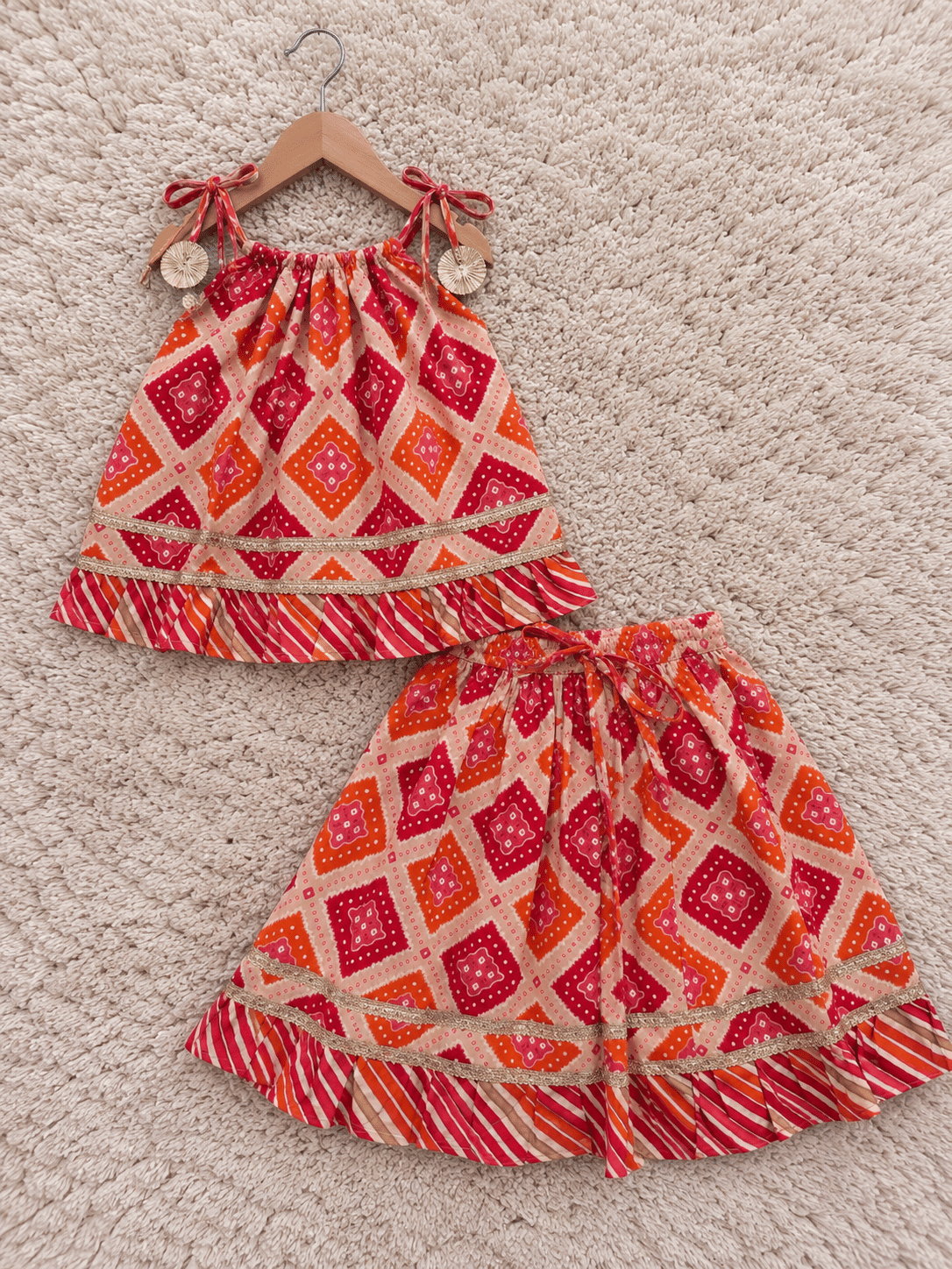 Coral Bandhani Pure Cotton Lehenga