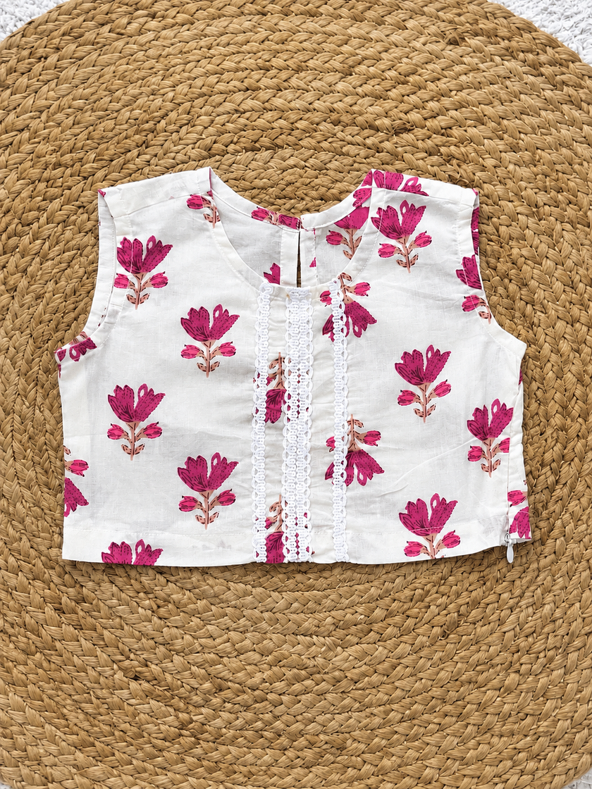 Pink Floral Cotton Jacket & Dhoti Pants Set