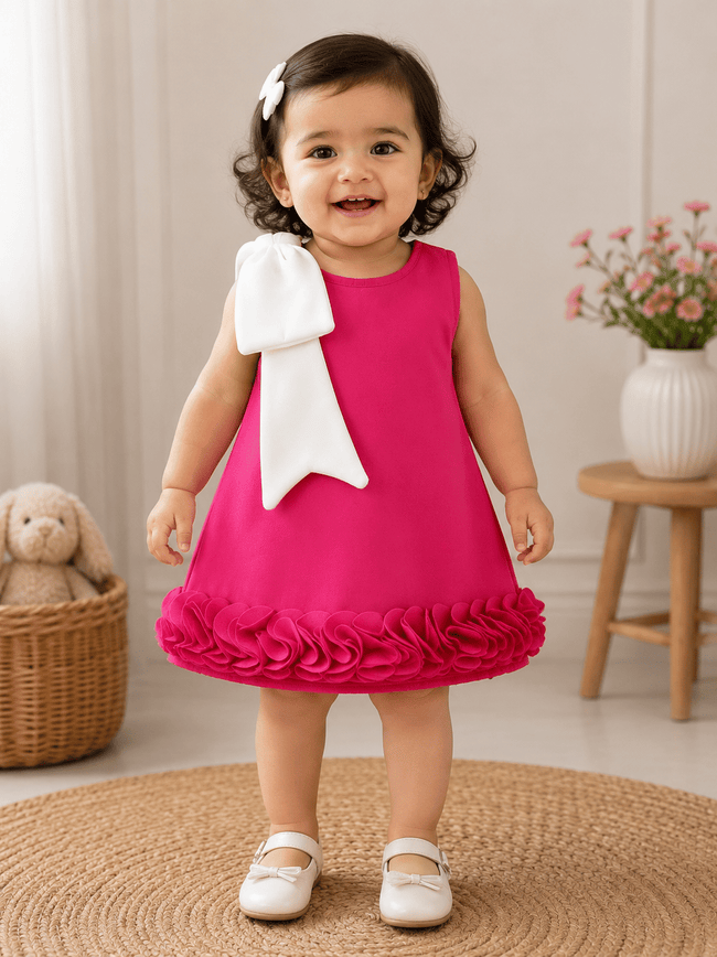 Fuchsia Ivory Statement Bow Dress