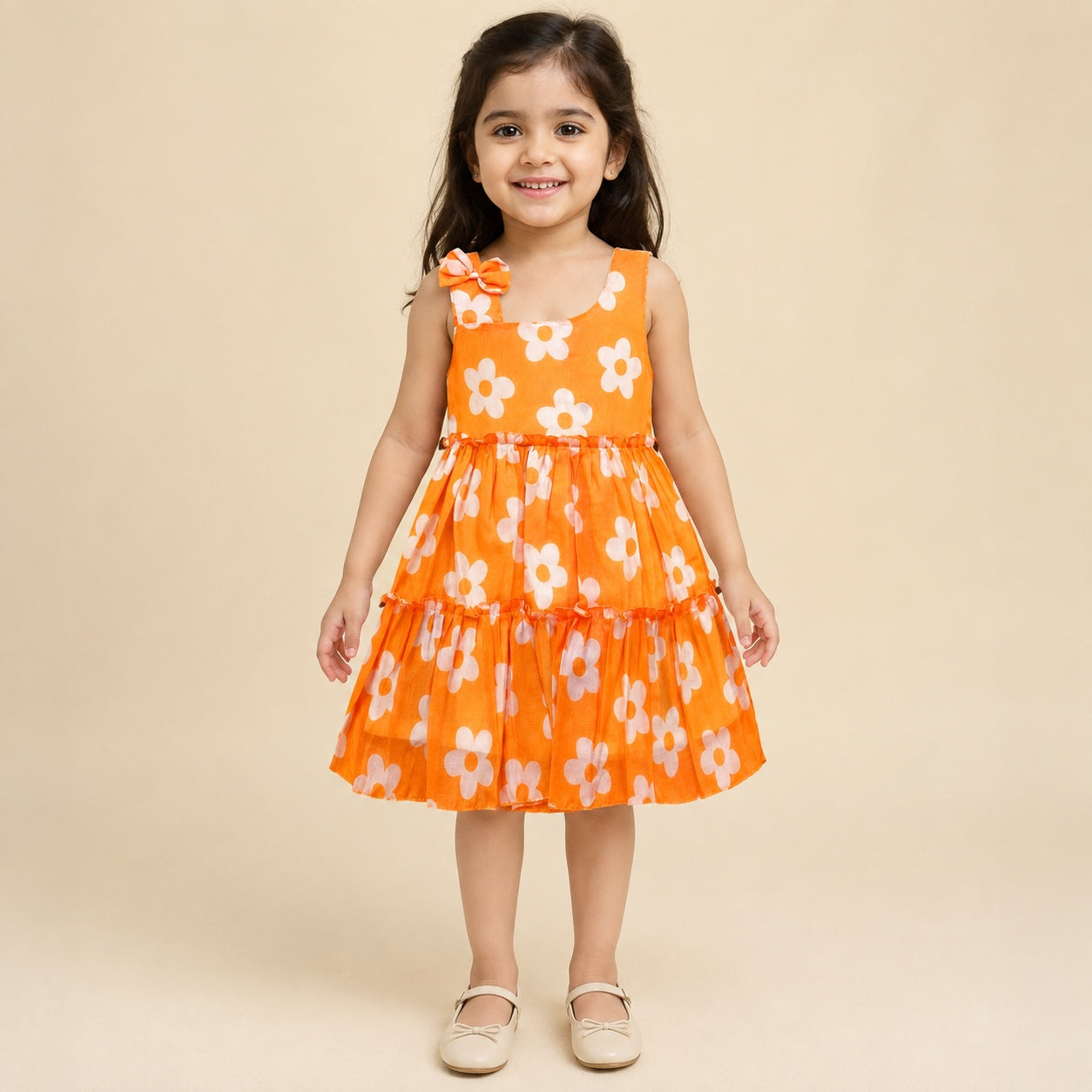 Orange Daisy Ruffle Dress