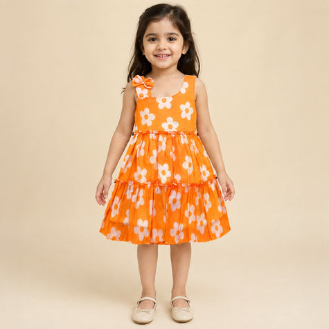 Orange Daisy Ruffle Dress
