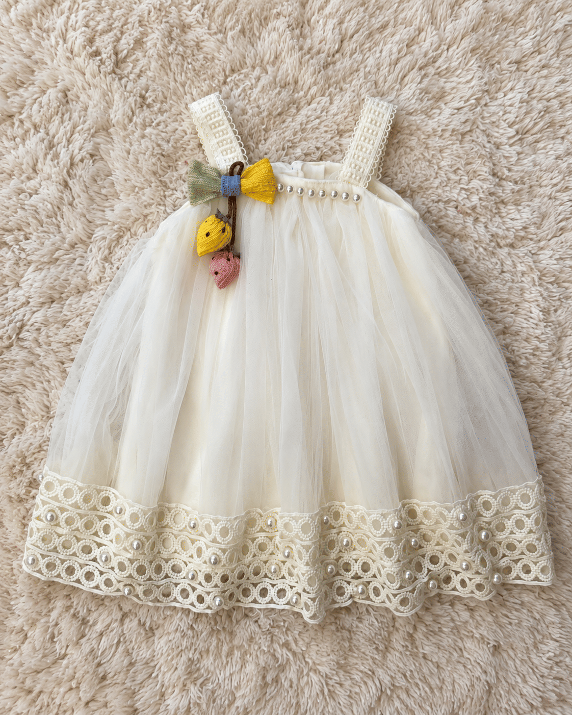 Ivory Pearl Lace Bow Dress