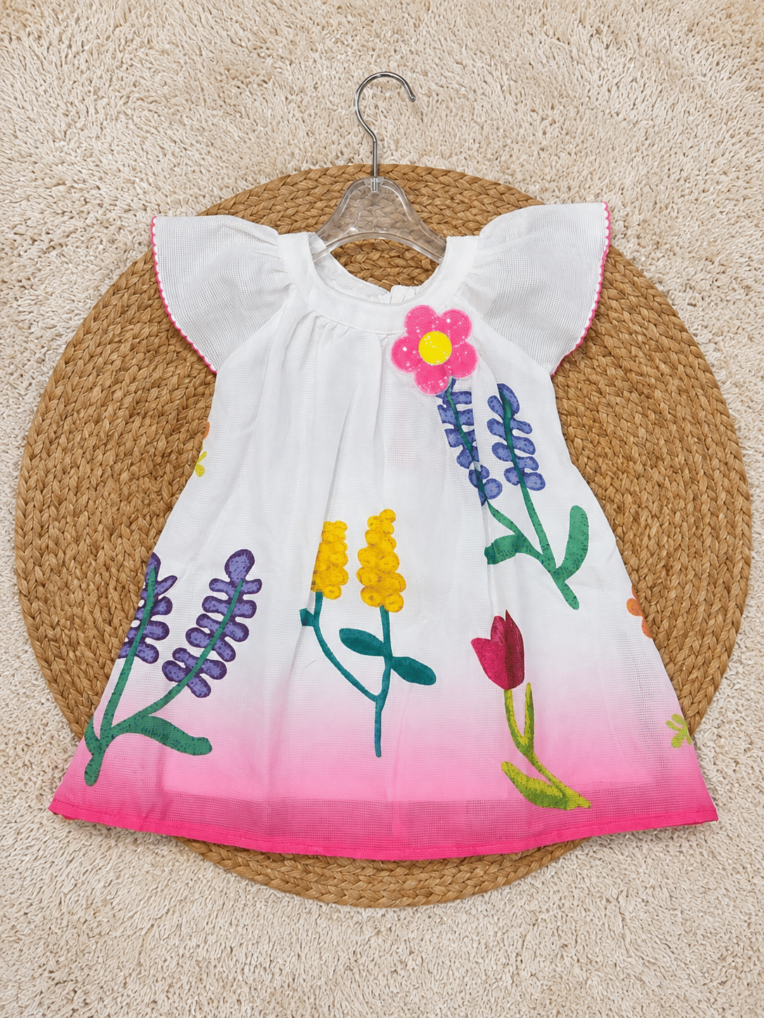 Rainbow Garden Flutter Sleeve Dress