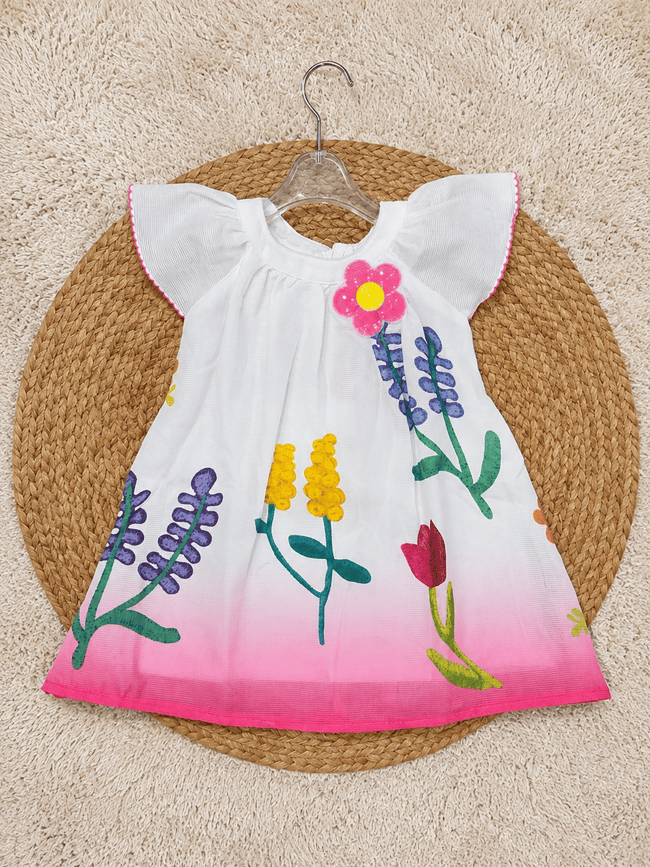 Rainbow Garden Flutter Sleeve Dress