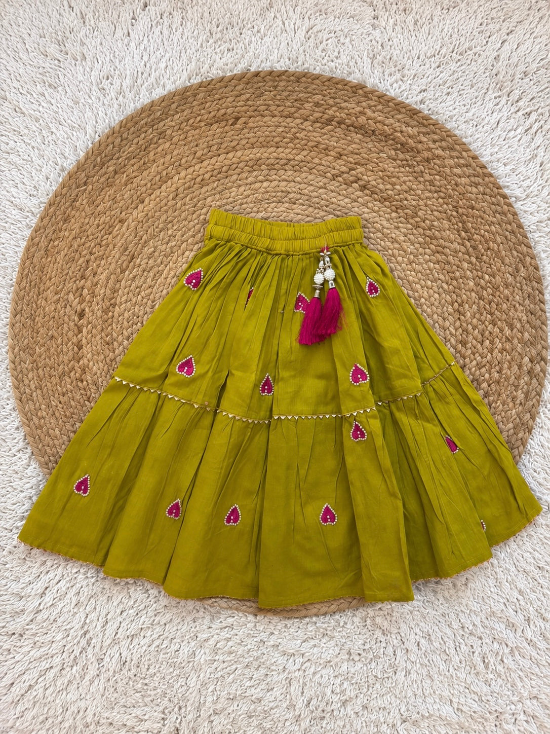 Lime Pink Pure Cotton Lehenga
