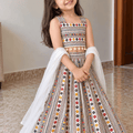 Ivory Geometric Rayon Cotton Lehenga