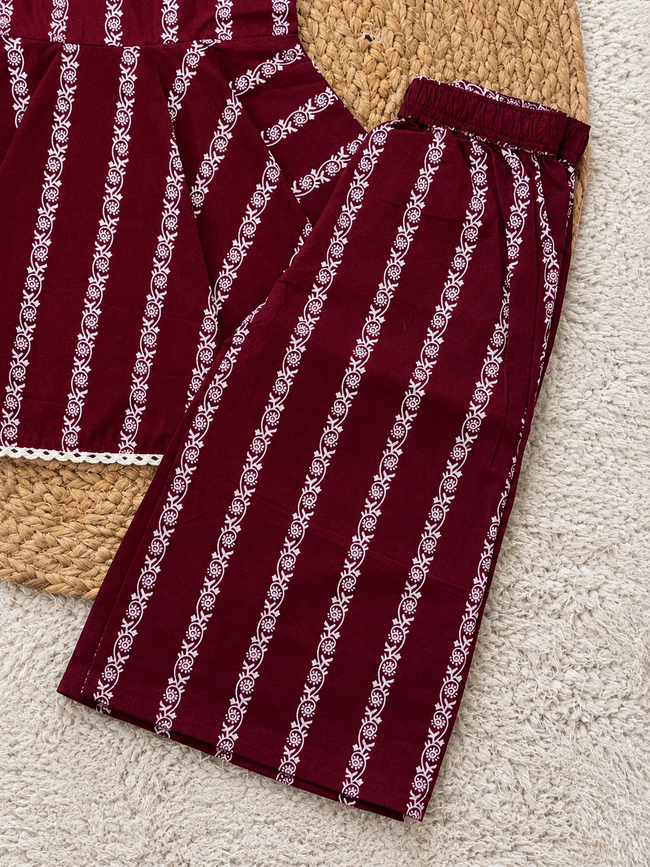 Maroon Printed Cotton Co-ord Set
