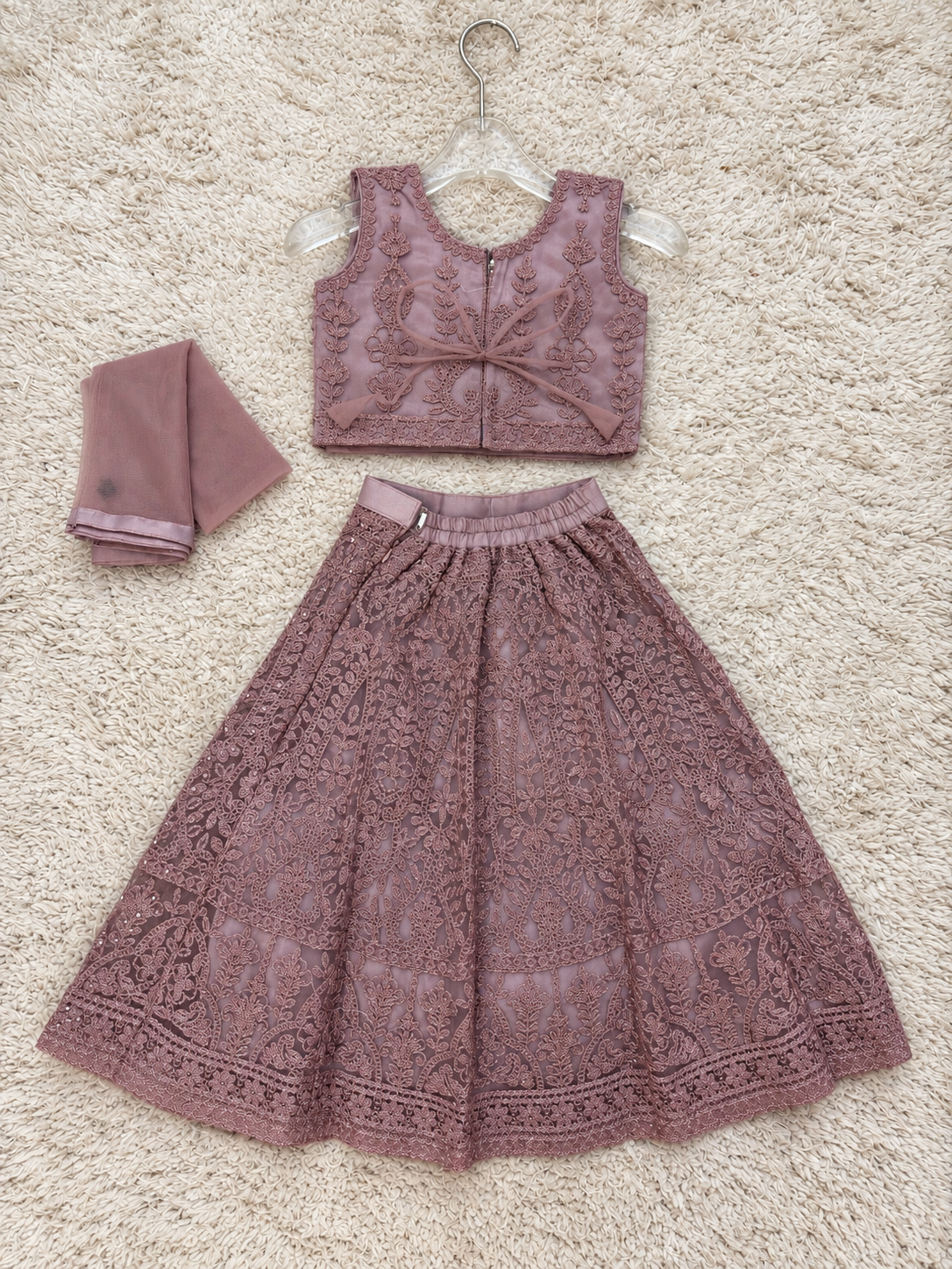Dusty Mauve Embroidered Lehenga Set