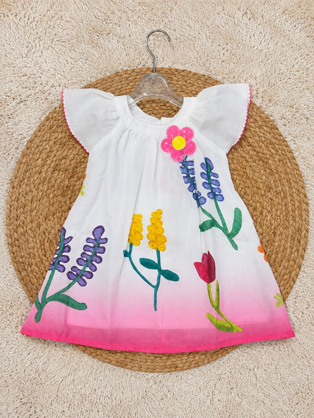 Rainbow Garden Flutter Sleeve Dress