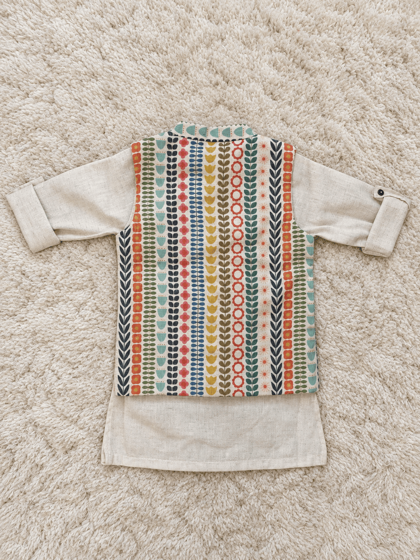 Ivory Folk Print Jacket Set