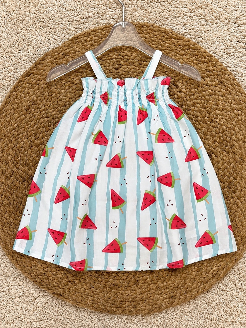 Aqua Watermelon Stripe Smocked Dress
