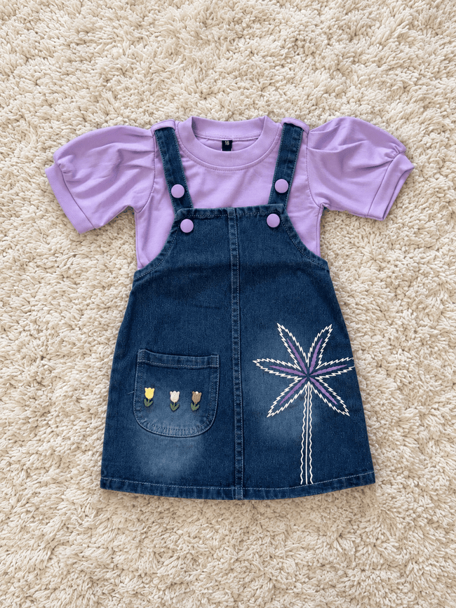 Lavender Bloom Denim Pinafore Dress
