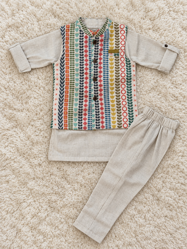 Ivory Folk Print Jacket Set