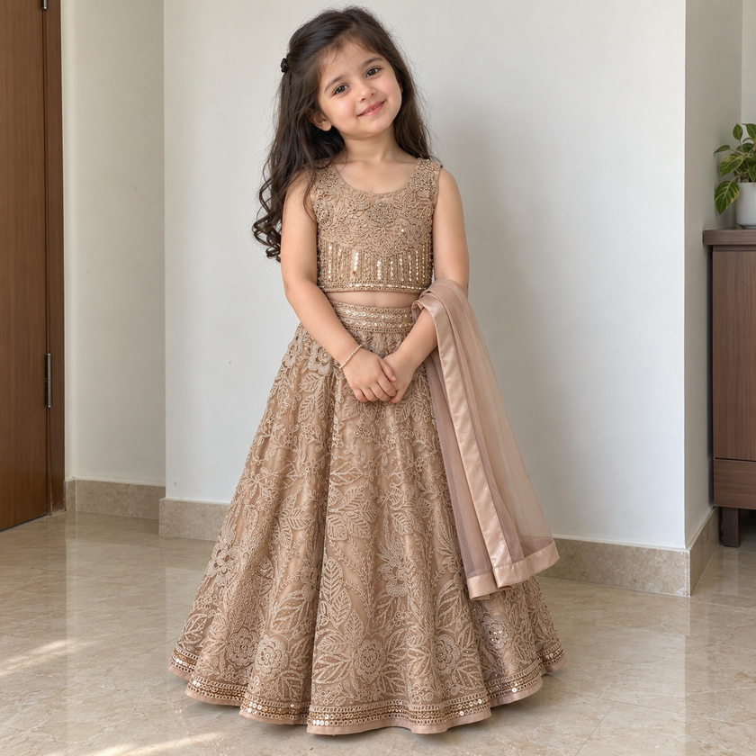 Champagne Gold Floral Lehenga Set