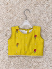 Sunshine Yellow Mul Cotton Embroidered Lehenga