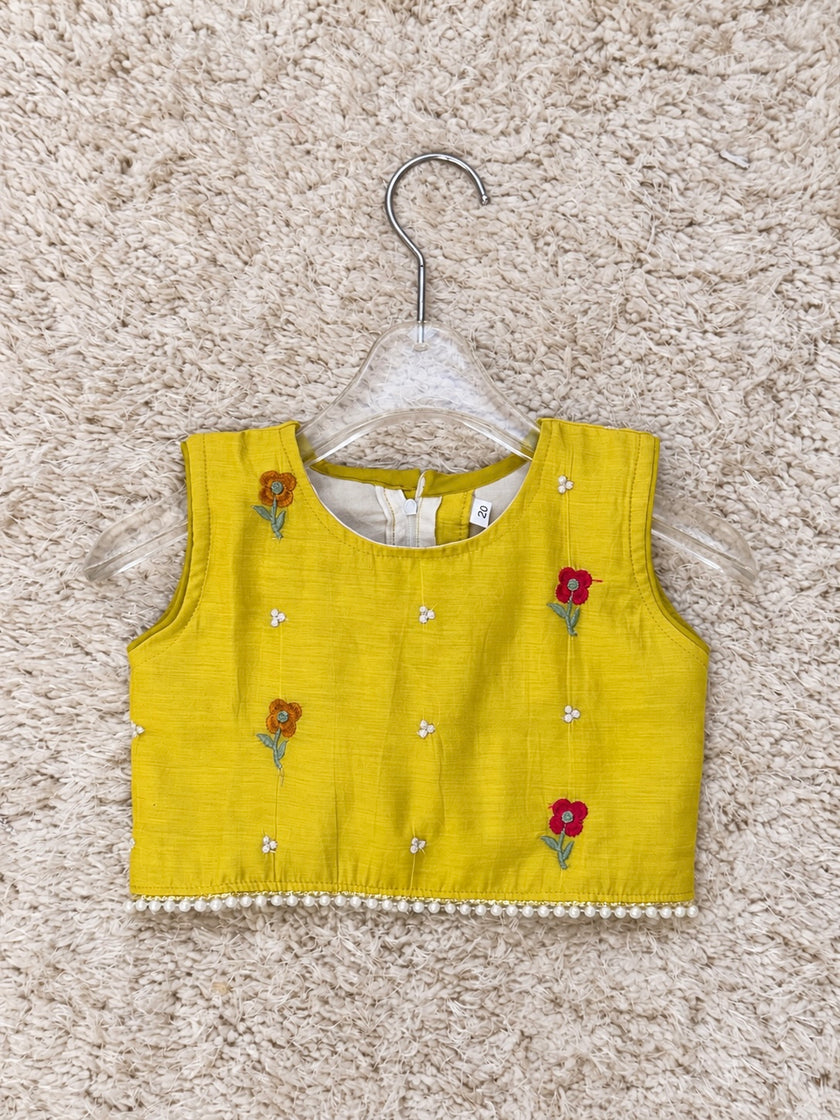 Sunshine Yellow Mul Cotton Embroidered Lehenga
