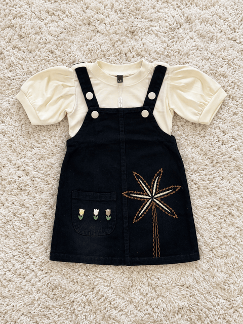 Black Floral Charm Pinafore Dress