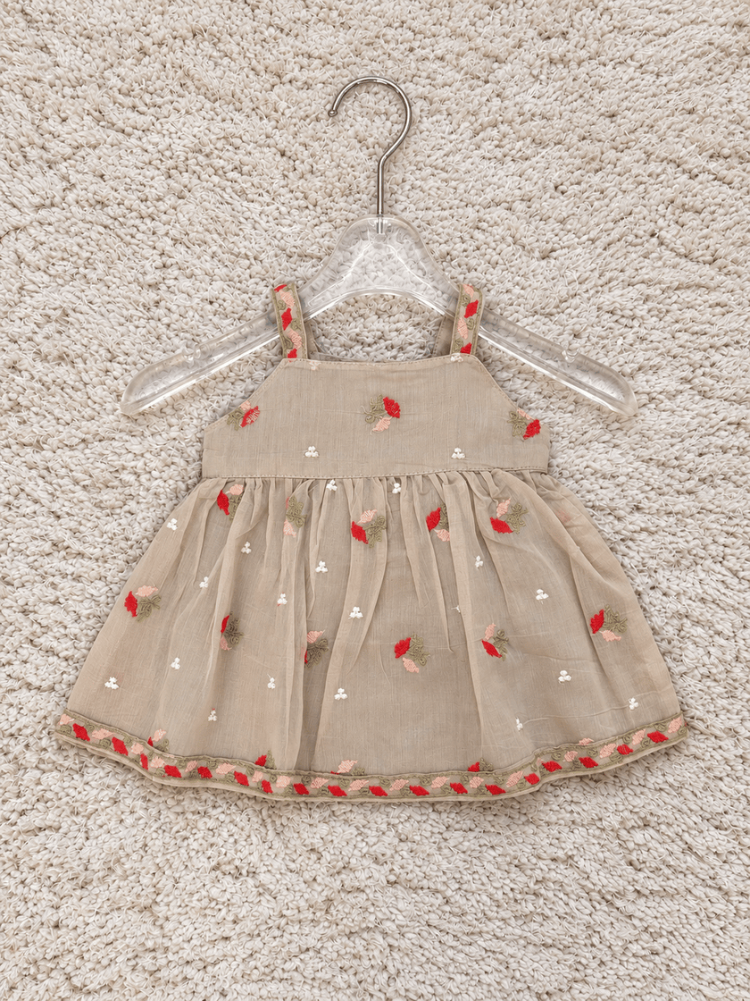 Beige Rose Embroidered Sharara Set