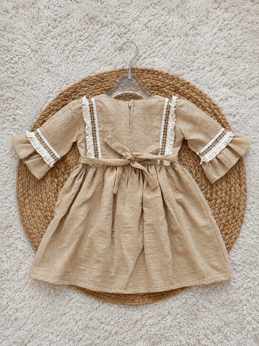 Sand Daisy Lace Trim Dress