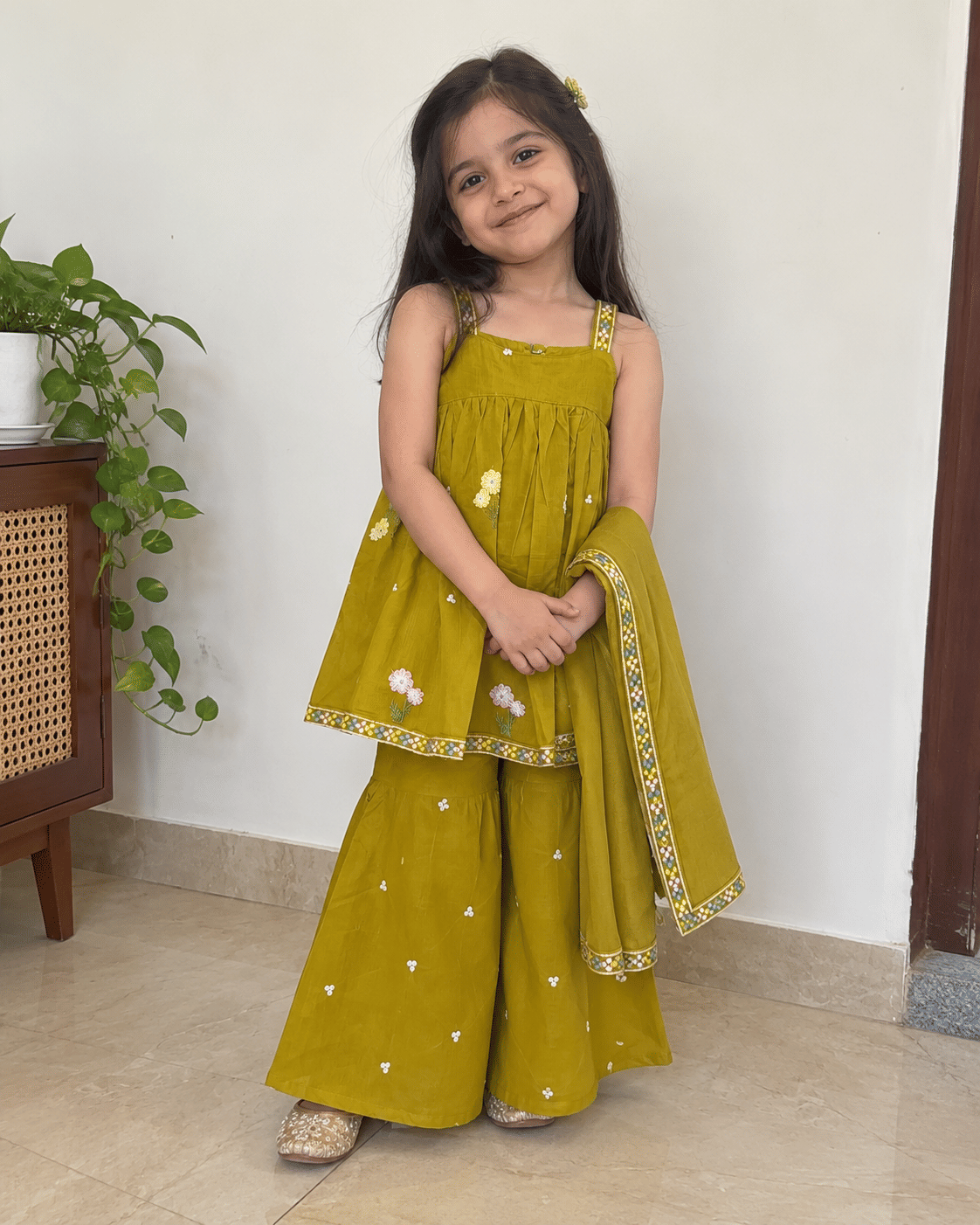Mustard Yellow Floral Sharara Set