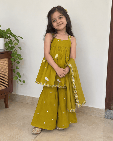 Mustard Yellow Floral Sharara Set