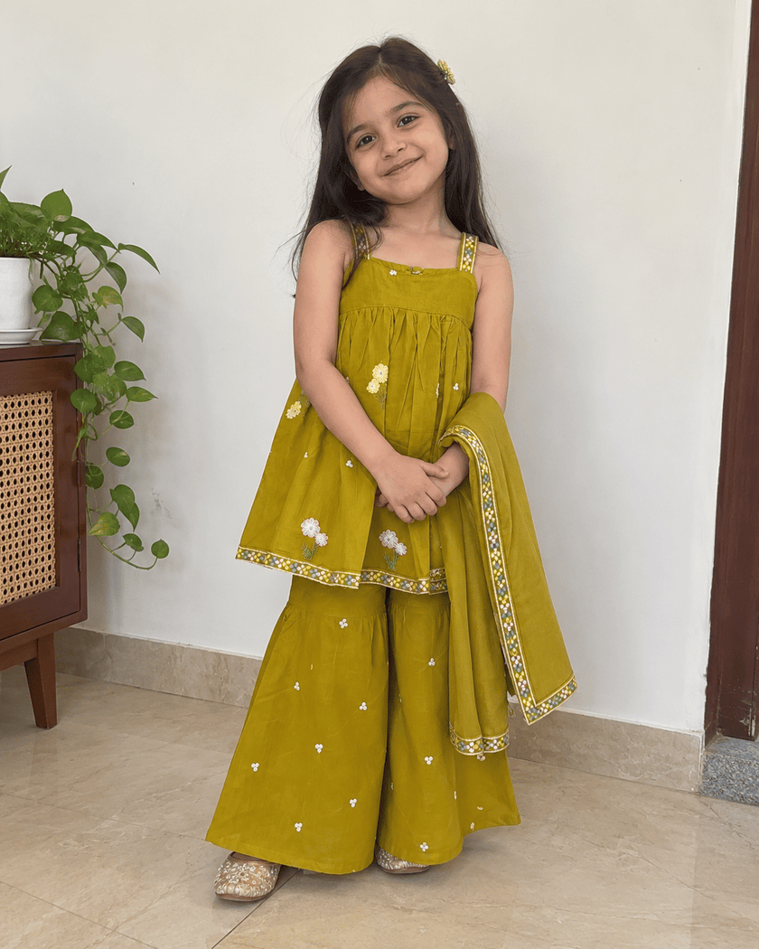 Mustard Yellow Floral Sharara Set