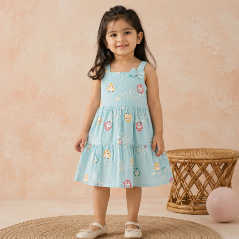 Owl Print Muslin Dress