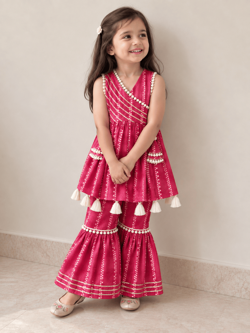 Fuchsia Dotted Pure Cotton Sharara