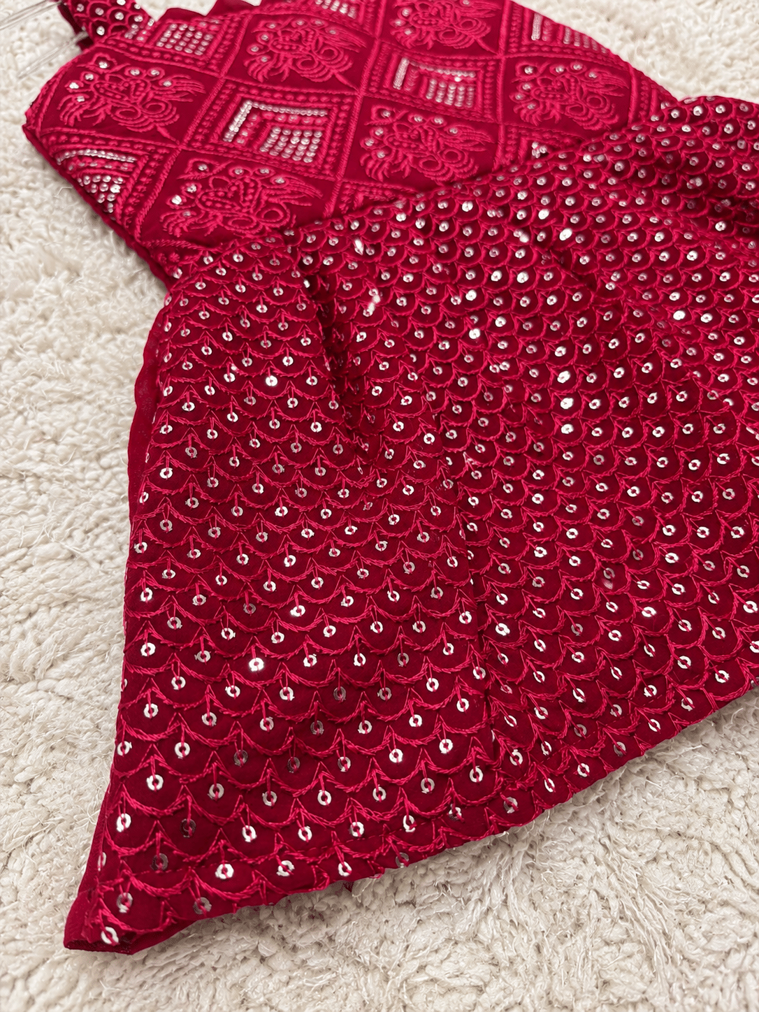 Ruby Red Embroidered Sharara Set