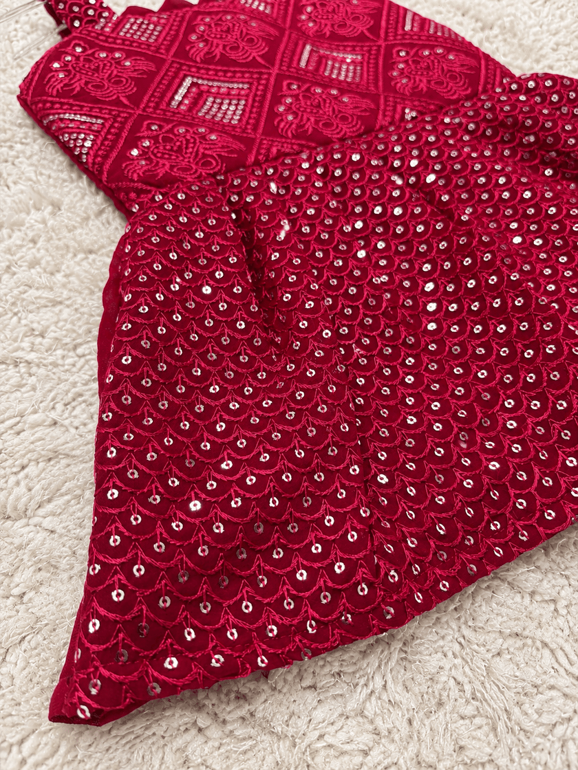 Ruby Red Embroidered Sharara Set