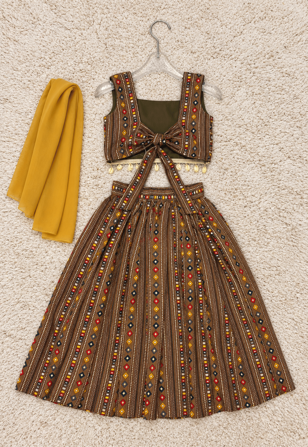 Brown Geometric Rayon Cotton Lehenga