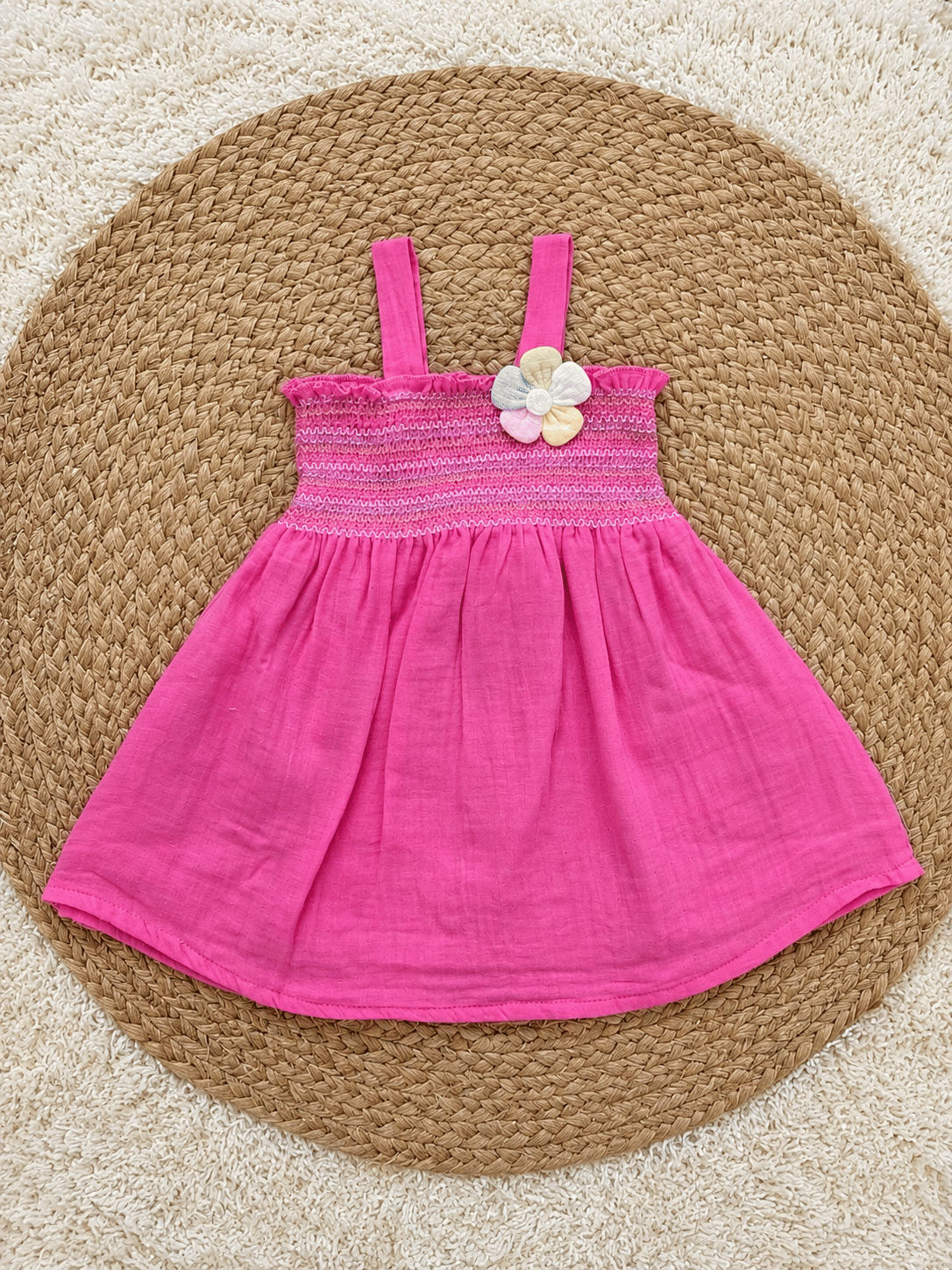 Pink Pastel Flower Smocked Dress