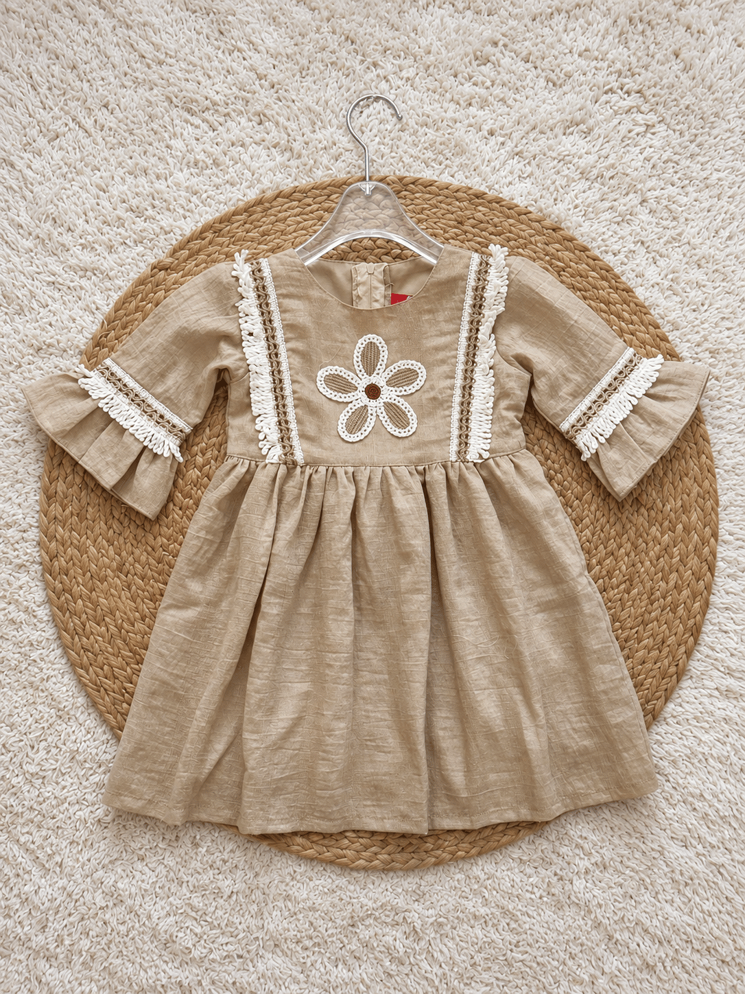 Sand Daisy Lace Trim Dress