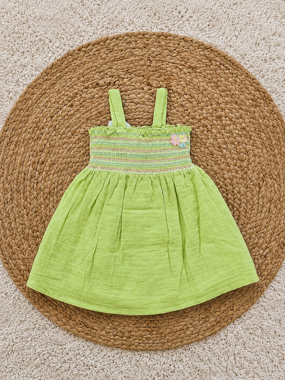 Lime Rainbow Flower Smocked Dress