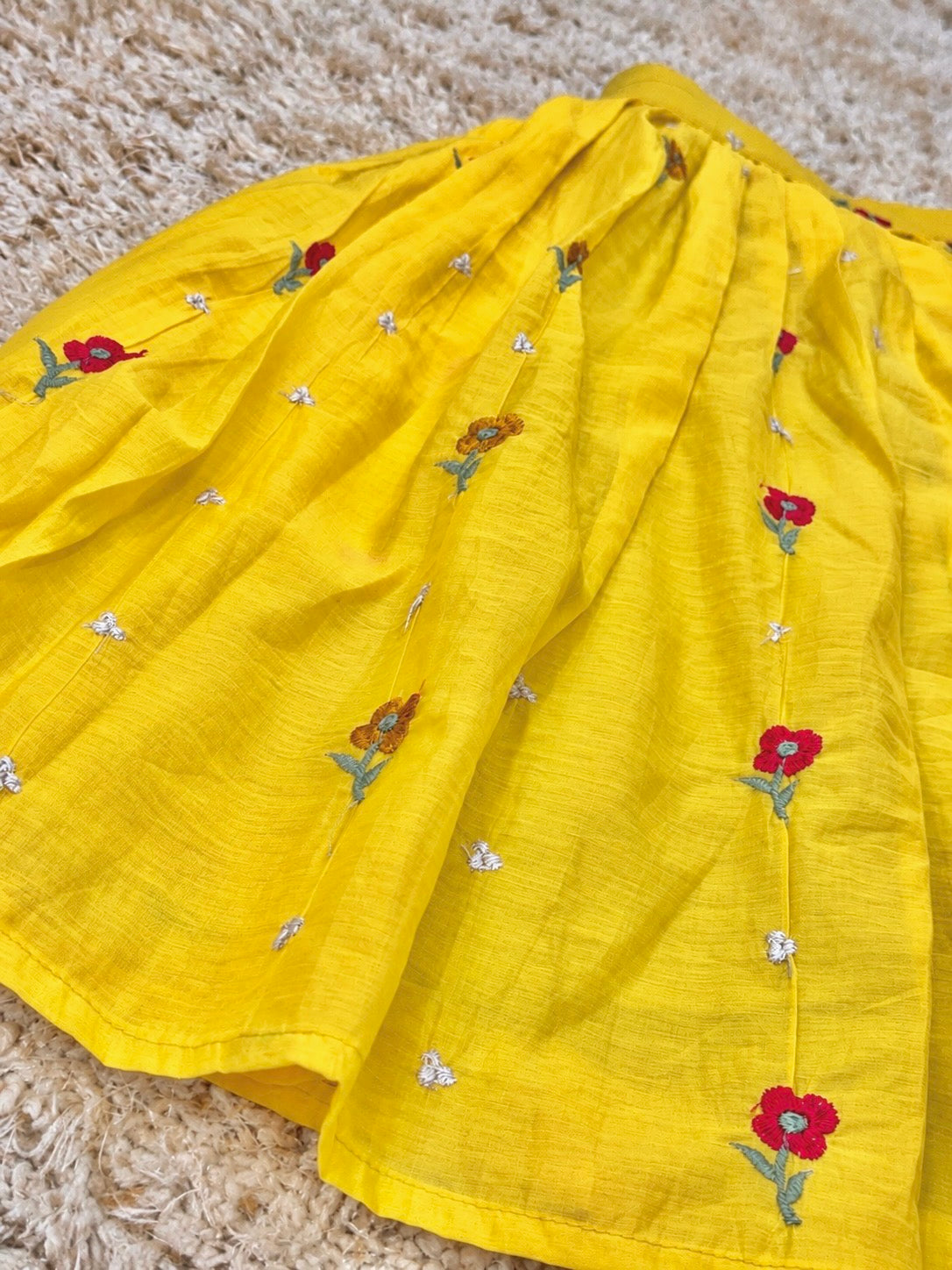 Sunshine Yellow Mul Cotton Embroidered Lehenga