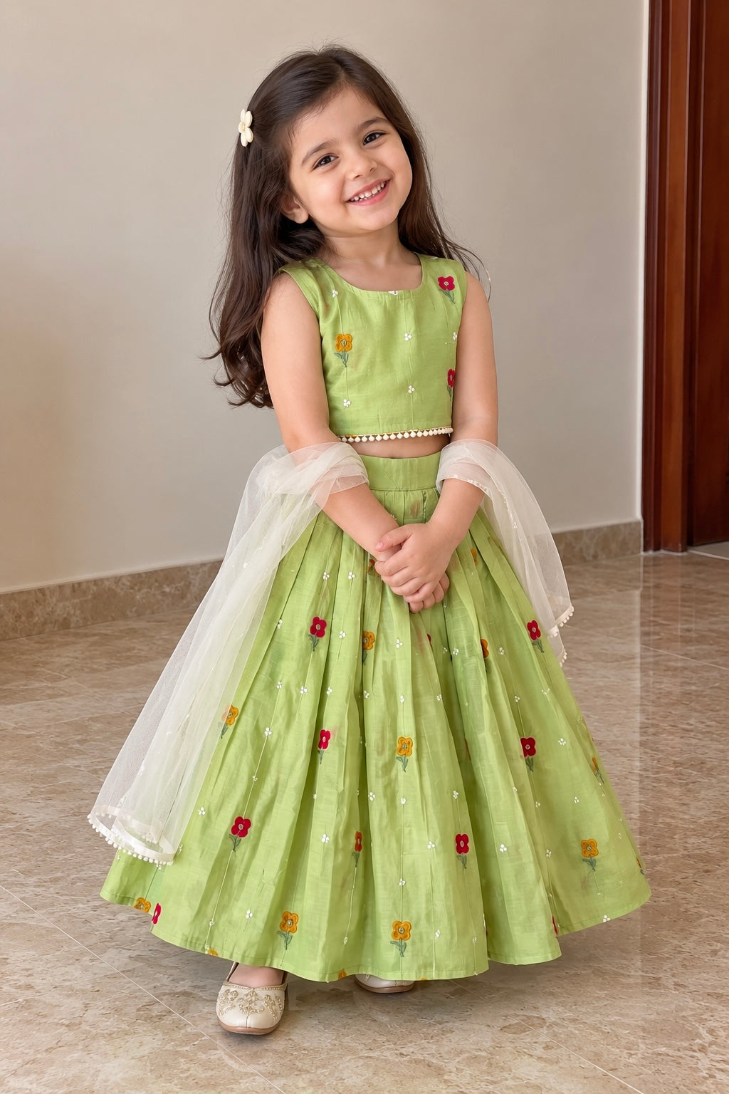 Sage Green Mul Cotton Lehenga